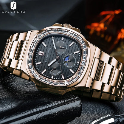 Stainless Steel Multifunction Square Watch for Men