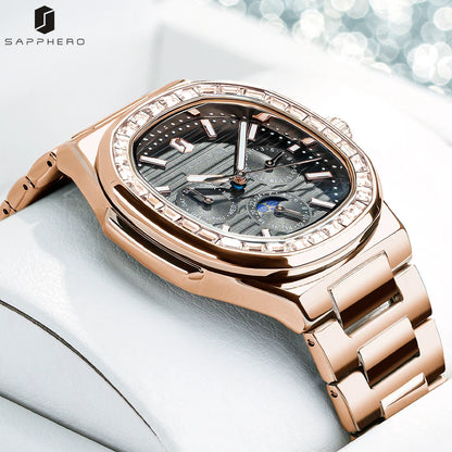 Stainless Steel Multifunction Square Watch for Men